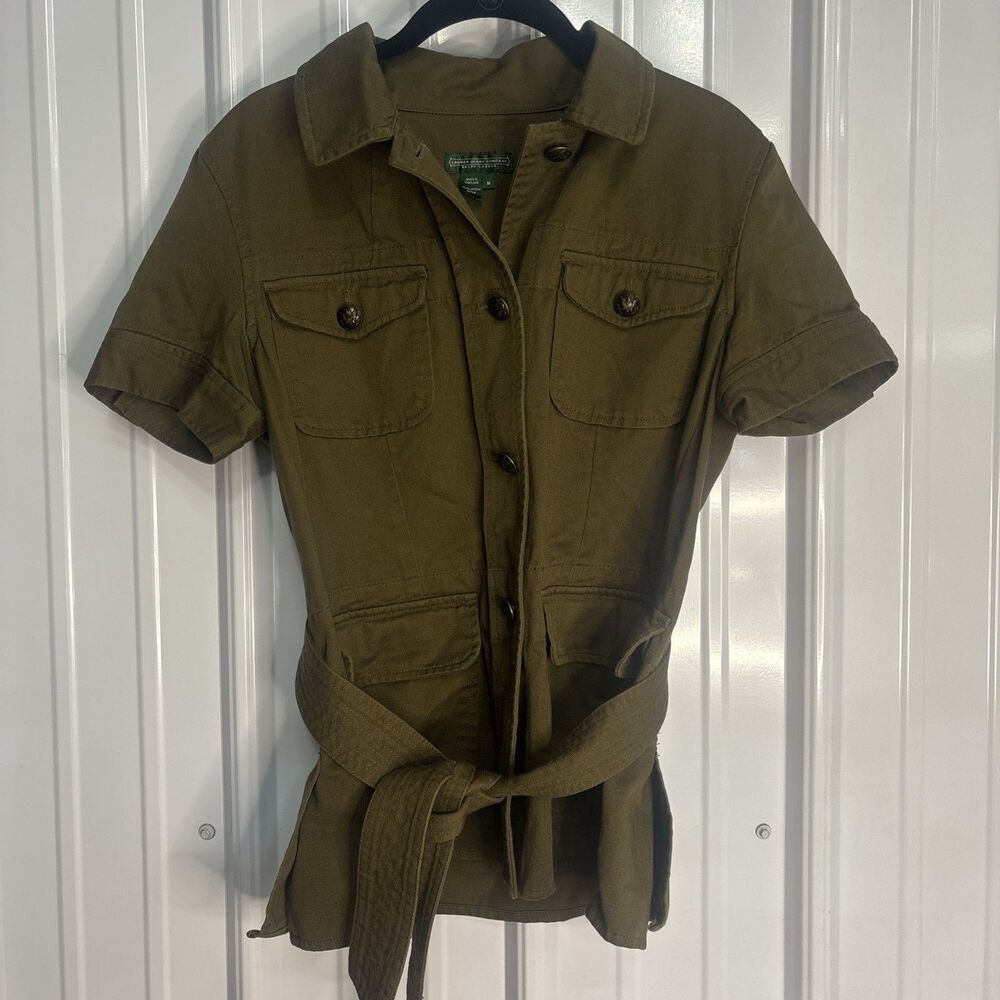 Vtg Lauren Jeans Company Ralph Lauren Short Sleeve Military Jacket w Belt Medium